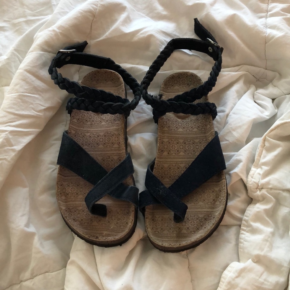 Navy blue tie up sandals
